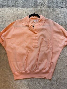 Light Peach Button-Front Top with Flower Embroidery